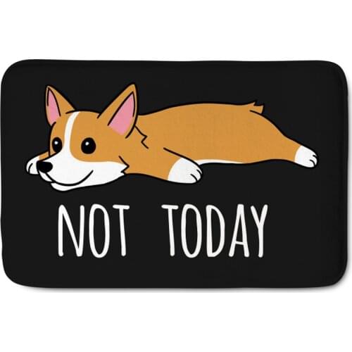 Cute Door Mats Indoor Entrance Home Doormats Cartoon Corgi Dog Printed Flannel Bathroom Anti-Slip Carpet Kitchen Floor Mats Rugs