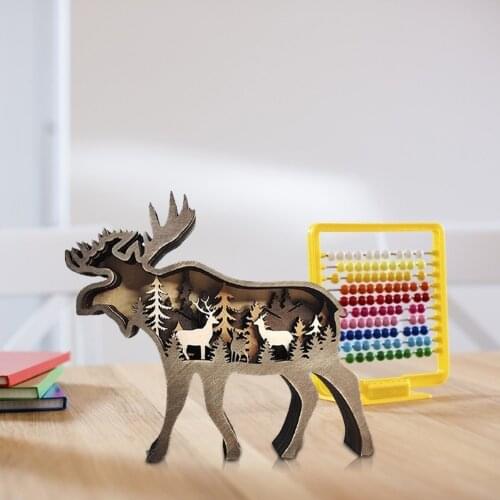 Desktop Home Decor Elk Wood Craft Gifts Christmas Wooden Deer Hollow Decoration Kid Gift Home Office Desktop Decor