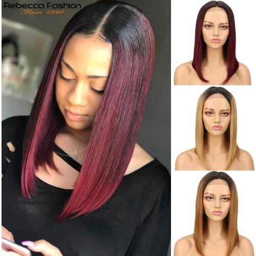 Rebecca lace front human hair wigs For Women Peruvian Remy Straight Hair Middle Part Wig Ombre Middle Length Bob Human hair Wig