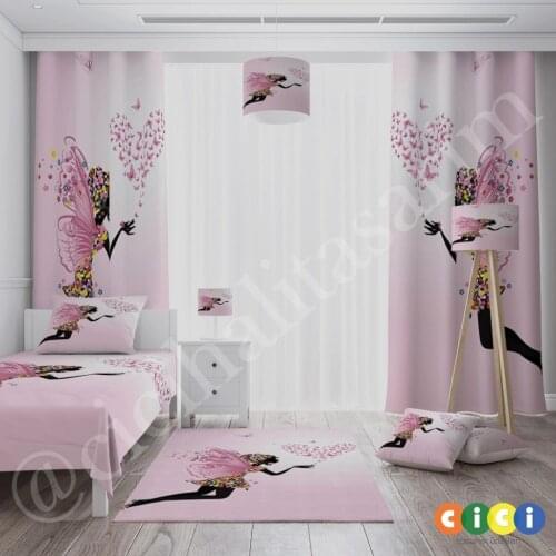 Pastel Heart Butterfly Child Baby Room Backdrop Curtain kirlent pillow lighting carpet bed cover all manf length price message at
