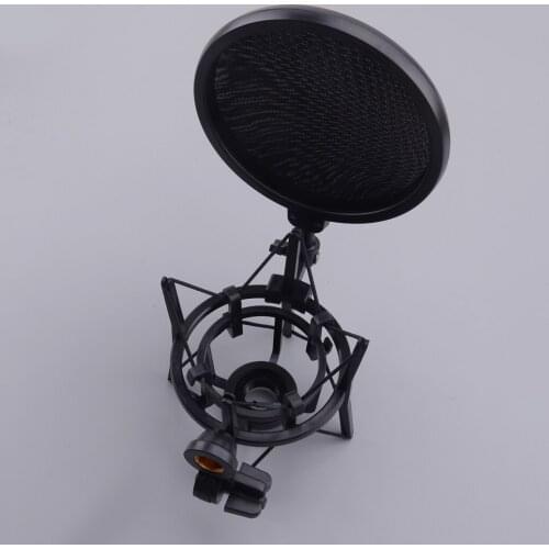 Studio Microphone Shock Mount Stand Holder with Wind Screen Shiled Pop Filter Mask Black Accessories
