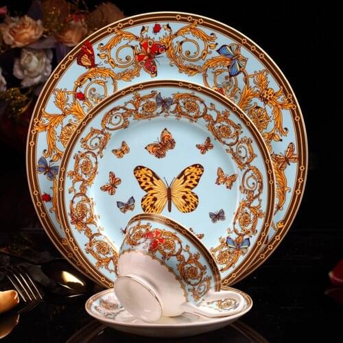 Bone china Plate Tableware Ceramic plate Dinner Set Porcelain Dessert Plate Steak Salad Snack Cake Plates butterfly pattern