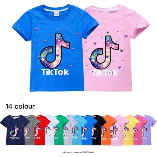 Tik Tok Summer Girls Kids Cute Cartoon Print T Shirt Children Baby Cotton Short Sleeve 14 Colors T-shirt Tees Tops