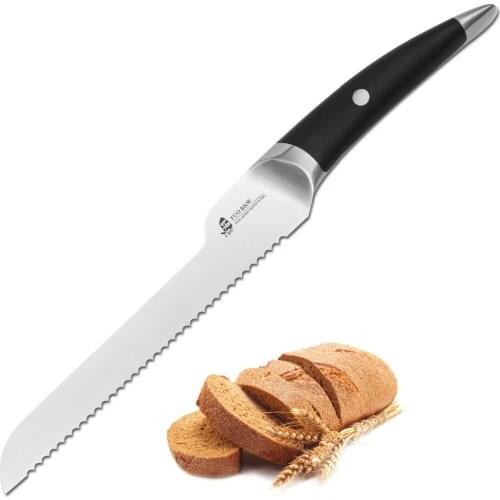 TUO Cutlery Bread Knife - Japanese HC Stainless Steel Kitchen Cake Slicing Knife - Non-slip Ergonomic Black Handle - 8