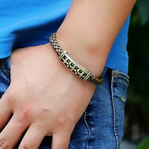 CIBOCIBO Vintage Weave Leather Bracelet Men Stainless Steel Bracelet Men Charm Bracelets Braided Bracelet Pulsera Hombre Armband