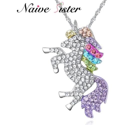 New Unicorn Necklace For Girls Ladies Cute Horse Pendants Necklaces Fashion Animal AAA Cz Jewelry Link Chain Silver Color