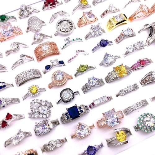 MixMax 20 Pieces Top Womens Rings Gold Silver Plated Hand Inlay Rhinestone Zircon Luxurious Wedding Engagement Party Jewelry