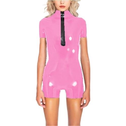 Jumpsuits for Women 2021 Plus Size PU Leather Exotic Playsuits Black Zipper Zentai Wetlook Women Rompers Pole Dance Club Costume