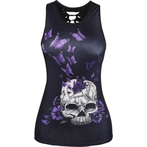 2021 summer female skull digital print back hollow out vest 2216 tank top women boho crop top crop top women