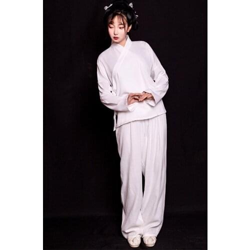 Women Hanfu White Underwear Festival Outfit Rave Performance Chinese Dancing Tops Ancient Folk Stage Wear Tops+Pants DWY3942
