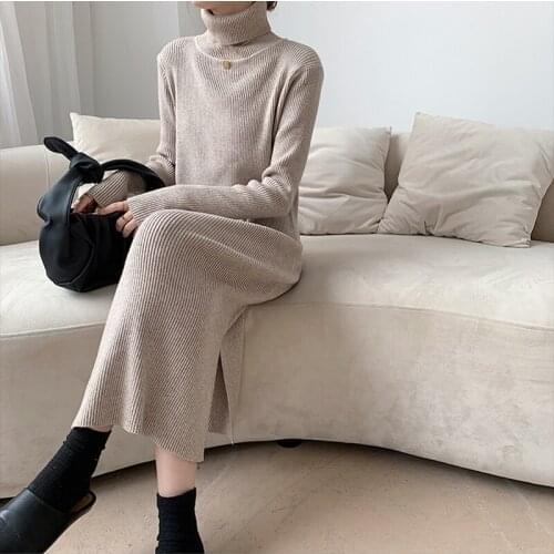 New Autumn Winter Women Knitted Dress Turtleneck Sweater Dresses Lady Slim Bodycon Long Sleeve Bottoming Dress Vestidos
