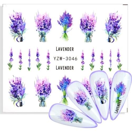1 Sheet Nail Watermark Decals Flower Floral Series Leaf Lavender Nails Water Transfer Slider Tottoos Stickers