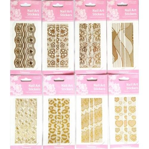 10sheets Lace 3D Gold Nail Sticker Heart Flower Hollow out Lace Decal Tip Manicure Nail Art