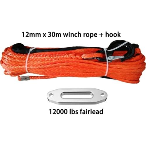 12mm*30m Synthetic Winch Rope With Hook & 12000lbs Hawse Fairlead For 4x4 4wd atv utv off road
