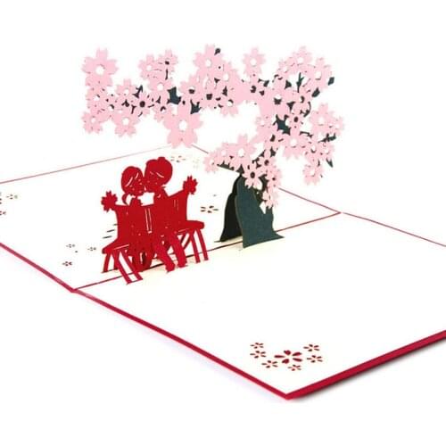 3D Pop Up Origami Paper Laser Cut Greeting Cards Handmade Vintage Cherry & Lover Birthday Postcards DIY Thank You Cards