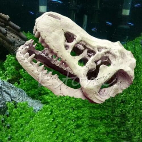 Aquarium Dinosaur Skull Decoration Fish Tank Dinosaur Head Ornament Hiding Cave for Fish Turtle Repitle Acuario Accessories