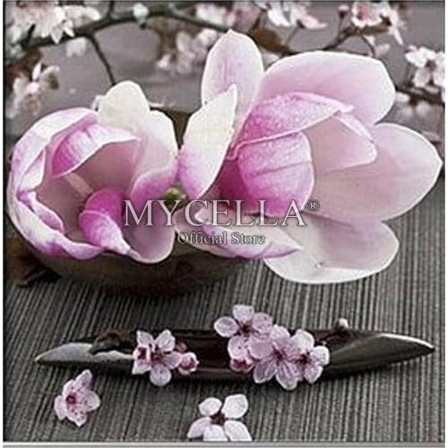 Diamond Embroidery Picture Of Crystals Pink Magnolias Flower Diamonds 5D Diy Diamond Painting Full Round Rhinestone Embroidery