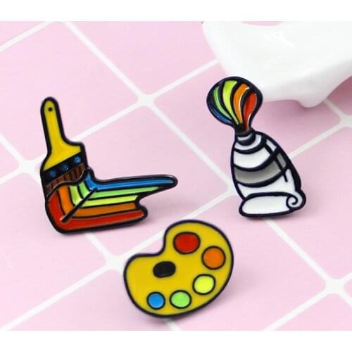 New cartoon painting tools palette paint tube brush brooch enamel needle artist backpack shirt accessories jewelry gift