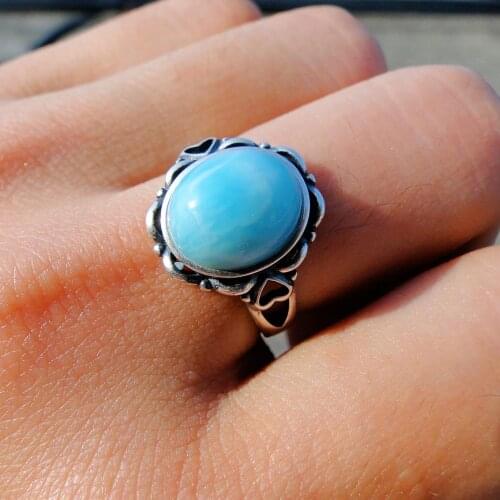Man Antique Engagement Rings White Gold Plating 925 Sterling Silver Blue Larimar 9X11mm Ring Wholesale
