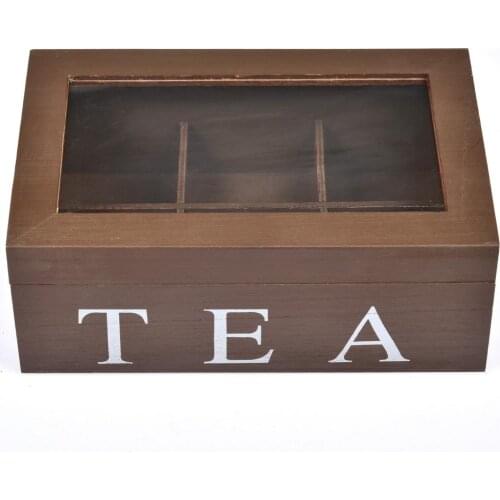 Wooden Tea Box With Lid Natural Coffee Tea Bag Storage Holder 6-Compartment Coffee Sugar Box Organizer For Kitchen Cabinets