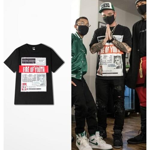 Tide Brand Papers Print Short Sleeve T Shirt Men Skateboard Hip Hop High Street Top Tee Streetwear Lovers Couple T Shirts