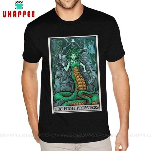 Birthday The High Priestess Tarot Card Medusa Greek Mythology Tee Shirt Men 3XL Short Sleeve Cotton Black Crew Tshirt