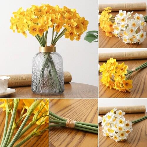 6pcs/Lot Home Room Artificial Simulation Narcissus Flower Living Room Window Decor Fake Flowers Wedding Scene Decor Daffodil