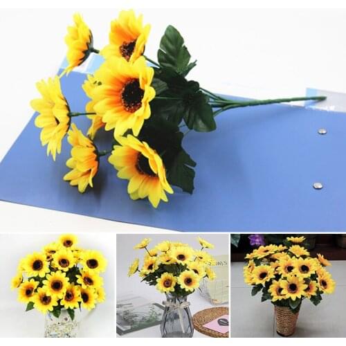 7 Heads Sunflower Silk Artificial Flower Bouquet Home Living Room Wall Desk DIY Decoration 1 Bouquet Office Party Garden Decor