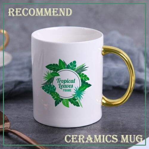 Coffee Mug Green plant frame Mug Cartoon Ceramic Water Cup Milk Coffee Tea Cup friends mug Children Boys Girl Gift KTZW-036