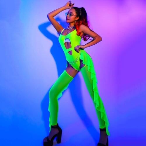 Nightclub Sexy Outfit For Women Pole Dance Clothing Fluorescent Green Bodysuit Gogo Performance One-Piece Stage Costumes BL4898