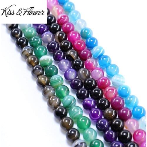 KISS&FLOWER LB26 4 6 8 10 12 14 16mm Natural Stone Jewelry DIY Making Accessories Bracelet Necklace Line Agate Round Loose Beads