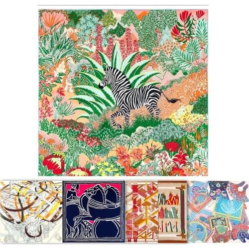 Zebra print 90*90cm Square Scarf 100% Twill Silk Scarfs Manual Rolled Scarf Designer Silk Scarfs Foulard En Soie