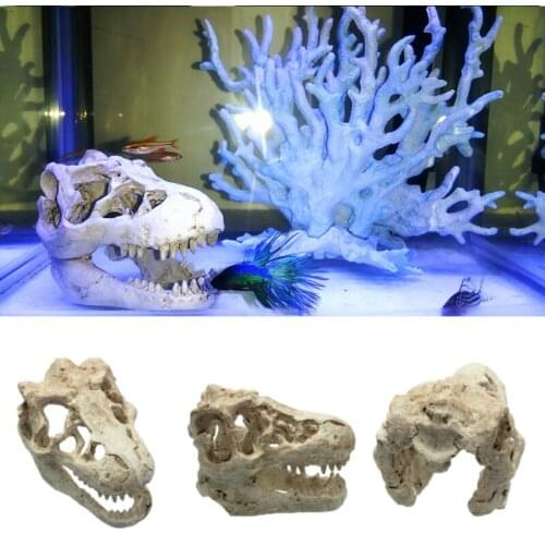 Hot Resin Artificial Aquarium Dinosaur Skull Decoration Fish Tank Dinosaur Head Ornament House Cave For Fish Turtle Repitle