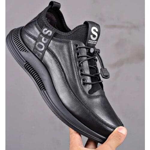 Mens casual leather PU black spring mens shoes loafers soft sole lace-up outdoor business sports shoes mens shoes