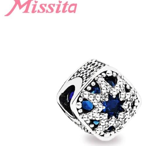 MISSITA New Fashion Hollow Blue Crystal Beads fit Brand Bracelet DIY Jewelry Women Silver Color Jewelry Accessories Hot Sale