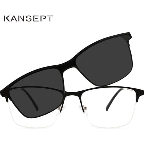 KANSEPT 2 In 1 Magnet Polarized Clip On Glasses Frame Men Metal Optical Myopia Prescription Eyeglasses Frame