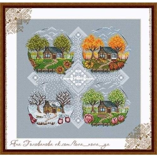Factory Embroidery Grandmothers Four Seasons Garden Diy Cross Stitch Kit with 100% Cotton Flosses &Free Shipping for Wall Decor