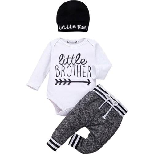 Toddler Baby Boys clothes letter print long sleeve round neck Bodysuit Geometry Hat striped Bandage Trouser 3Pcs autumn Outfits