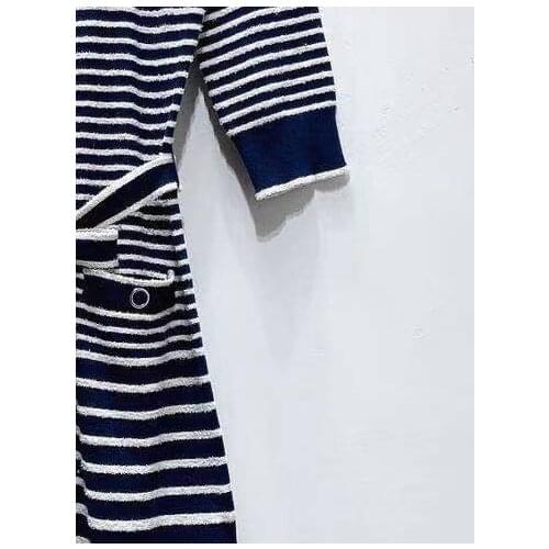 Women Dress 2021 Early Spring Slim Striped Single-breasted V-neck Half Sleeve Knit Midi Dress