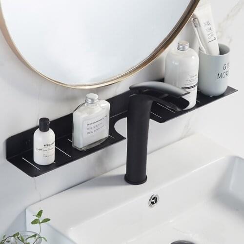 Floating Shelves Wall Mounted Mirror Front Cosmetics Shelf Decorative Storage Shelf Strong Black Metal Frame Shower Organizer