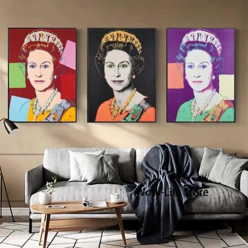 Popular Andy Warhol Masterpiece Reproduction "Queen Elizabeth II" Canvas Painting Posters Prints Wall Art Living Room Home Decor