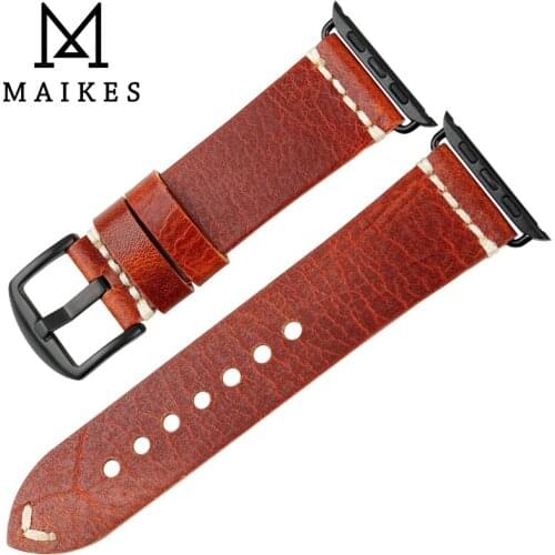 MAIKES Orange Genuine Leather For Apple Watch Accessories Strap 38mm 42mm Apple Watch band series 3 2 1 iWatch Strap Bracelets