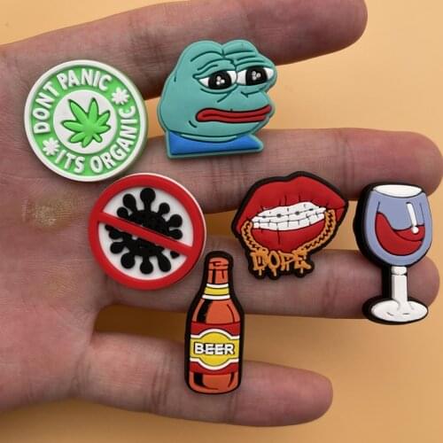 Single Sale 1 Pcs Sad Frog Bacteria Wine Glass Slipper Accessories Shoe Decoration For Croc Jibz X-Mas Kids Party 14P-9L-4