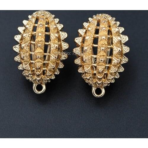 Earrings post with Loop Connectors 15*22mm Hollow Oval Base African Dubai Women Clip Stud Earrings DIY Jewelry Findings Bulk