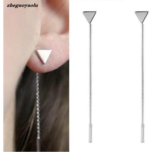 Fashion Triangle Earrings Tassel Chain Earrings Anti-allergic Word Earrings For Women Long Earrings Boucle D'oreille Femme 2017