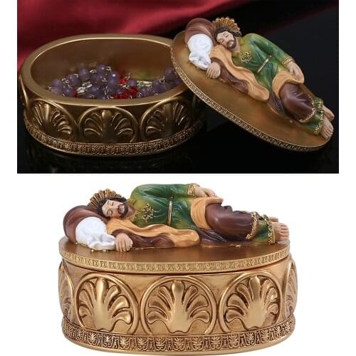 Sleeping St Joseph Statue Saint Joseph Catholic Religious Gifts Trinket Jewelry Storage Box Resin Statues Home Decor Figurine