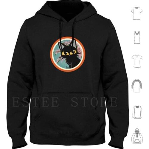 Memories Of Cherry Hoodie Long Sleeve Animals Cat Kitty Black Cat Flower Sakura Cherry Tree Cherry Tree Cherry Blossom Cute