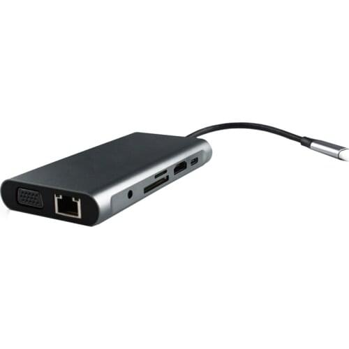 USB HUB C 10 in 1 Thunderbolt 3 Type C Adapter Dock 3 USB 3.0 Port 4K HDMI 1080P VGA RJ45 Gigabit Ethernet for Macbook Pro