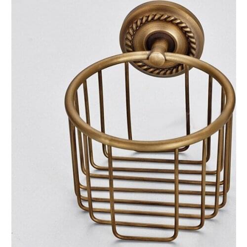 Vintage Retro Antique Brass Carved Art Pattern Wall Mounted Bathroom Toilet Paper Roll Basket Holder Bathroom Accessory mba274