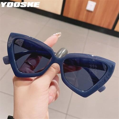 YOOSKE Vintage Cat Eye Sunglasses Women Luxury Brand Designer Blue Sun Glasses Men UV400 Personality Triangle Eyewear Shades